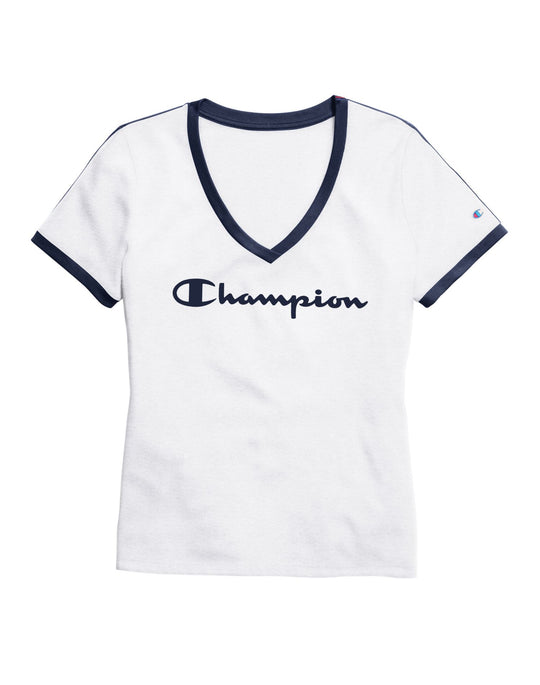 Champion Womens Heritage V-Neck Ringer Tee