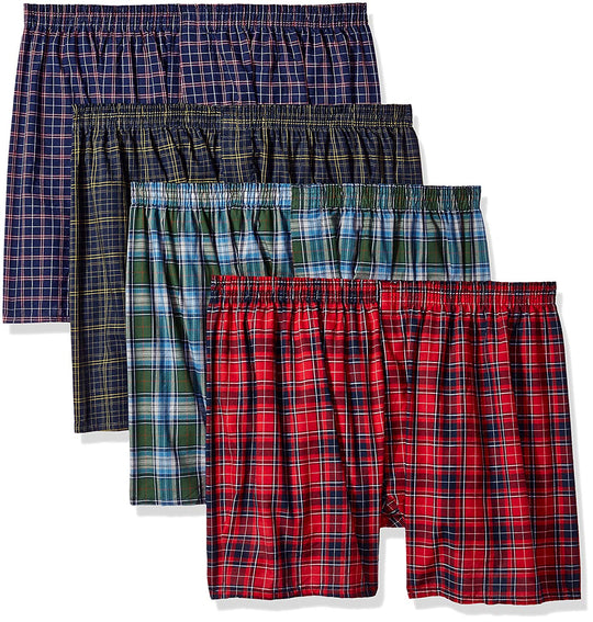 Fruit of the Loom Mens 4-Pack Woven Tartan and Plaid Boxers