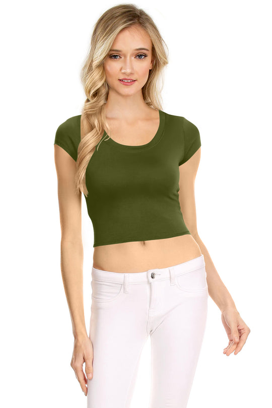 NYL Womens Basic Short Sleeve Scoop Neck Crop Top - USA,