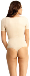 SlimMe By MeMoi womens Basic Control Shaping Bodysuit with Thong and Short Sleeves