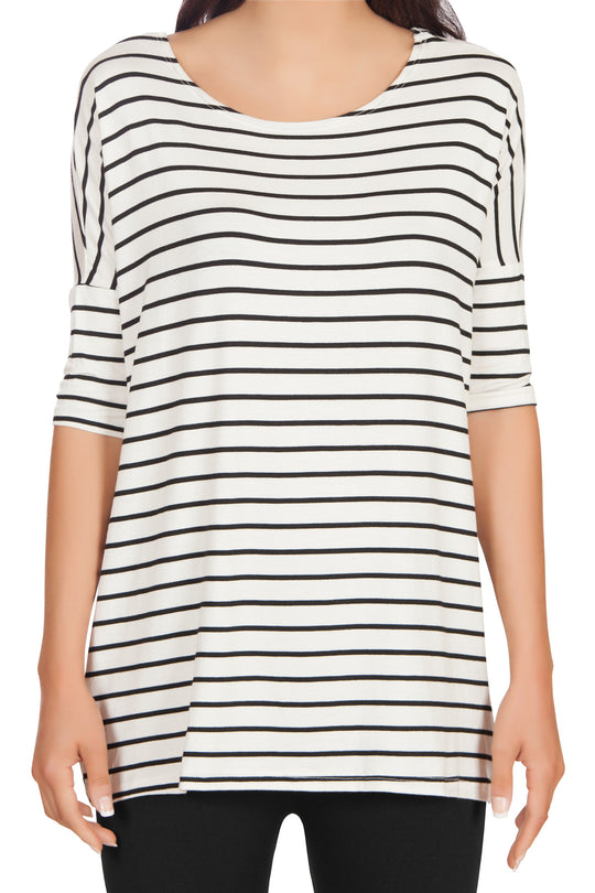 Womens Striped Loose Fit Short Sleeve Tunic Top