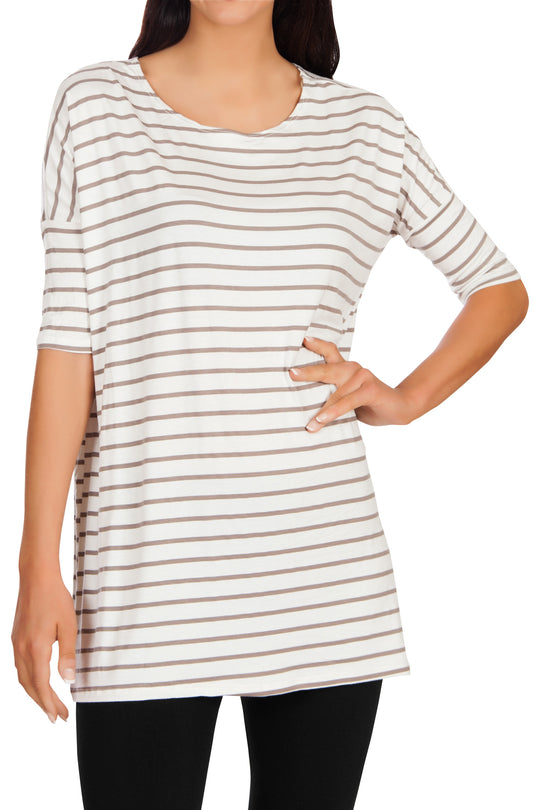 Womens Striped Loose Fit Short Sleeve Tunic Top