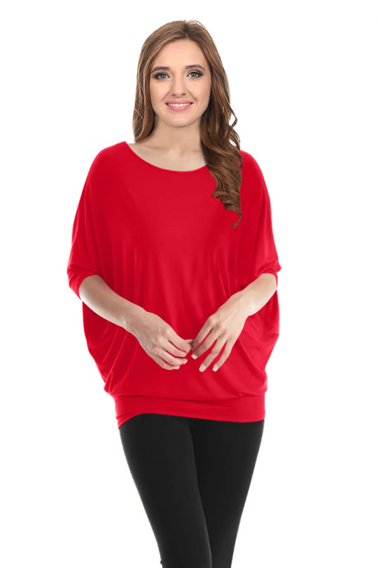 Womens Solid Bamboo Comfortable Loose Fit Dolman Batwing Sleeve Top - USA