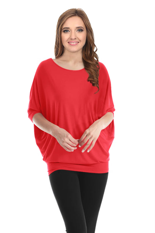 Womens Solid Bamboo Comfortable Loose Fit Dolman Batwing Sleeve Top - USA