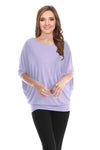 Womens Solid Bamboo Comfortable Loose Fit Dolman Batwing Sleeve Top - USA