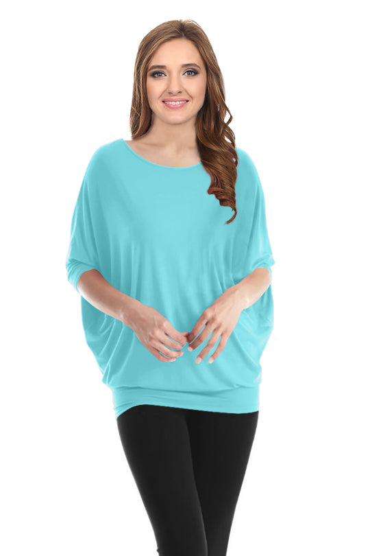 Womens Solid Bamboo Comfortable Loose Fit Dolman Batwing Sleeve Top - USA