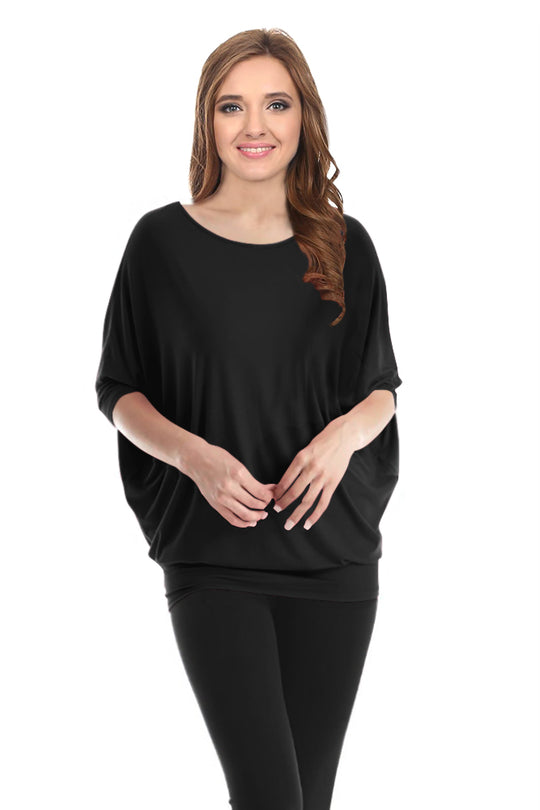 Womens Solid Bamboo Comfortable Loose Fit Dolman Batwing Sleeve Top - USA