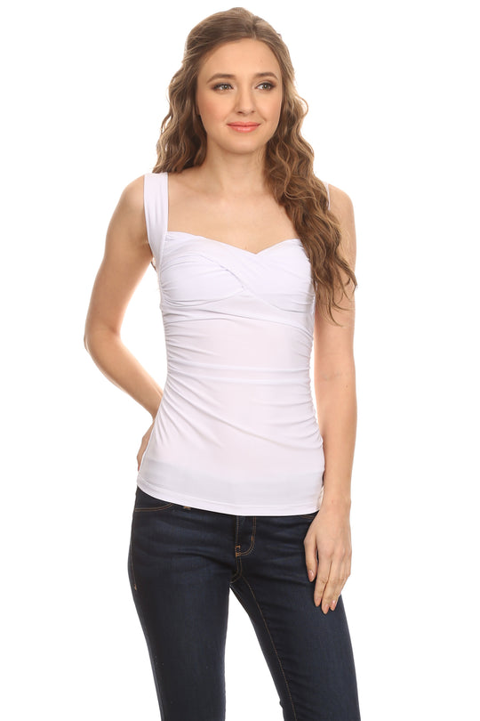 Womens Ruched Neckline Padded Sleeveless Tank Top