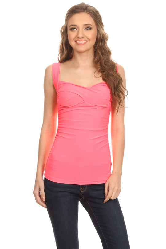 Womens Ruched Neckline Padded Sleeveless Tank Top