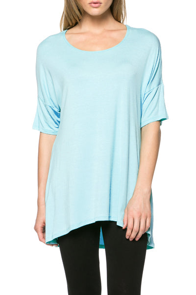 Women's Short Sleeve Rayon Span High Low Loose Fit Tunic Top - Made in USA