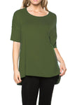 Women's Short Sleeve Rayon Span High Low Loose Fit Tunic Top - Made in USA