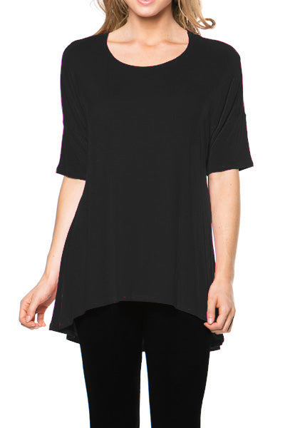 Women's Short Sleeve Rayon Span High Low Loose Fit Tunic Top - Made in USA