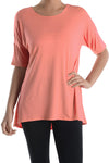 Women's Short Sleeve Rayon Span High Low Loose Fit Tunic Top - Made in USA