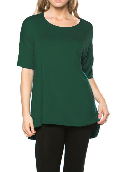 Women's Short Sleeve Rayon Span High Low Loose Fit Tunic Top - Made in USA