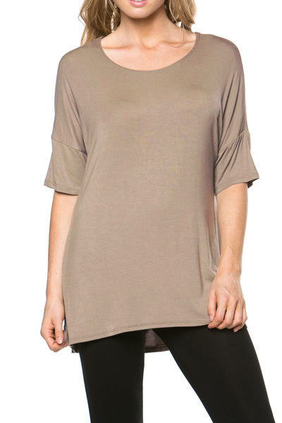 Women's Short Sleeve Rayon Span High Low Loose Fit Tunic Top - Made in USA