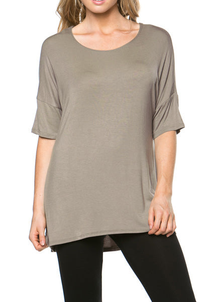 Women's Short Sleeve Rayon Span High Low Loose Fit Tunic Top - Made in USA