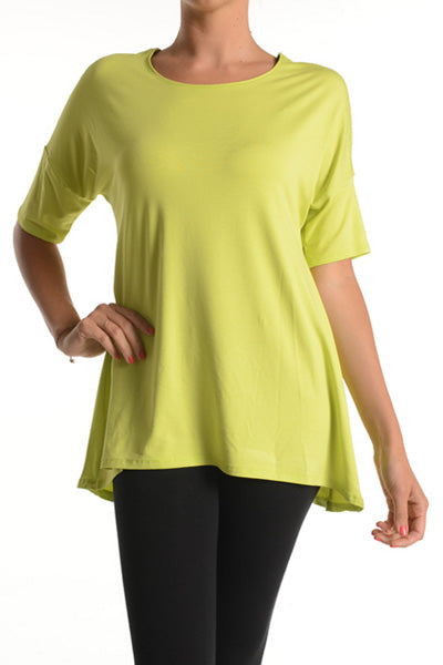 Women's Short Sleeve Rayon Span High Low Loose Fit Tunic Top - Made in USA