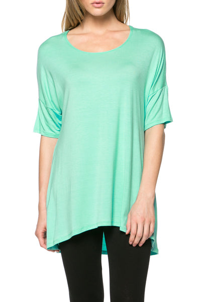 Women's Short Sleeve Rayon Span High Low Loose Fit Tunic Top - Made in USA