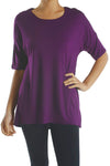 Women's Short Sleeve Rayon Span High Low Loose Fit Tunic Top - Made in USA