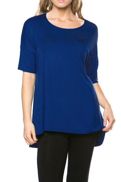 Women's Short Sleeve Rayon Span High Low Loose Fit Tunic Top - Made in USA