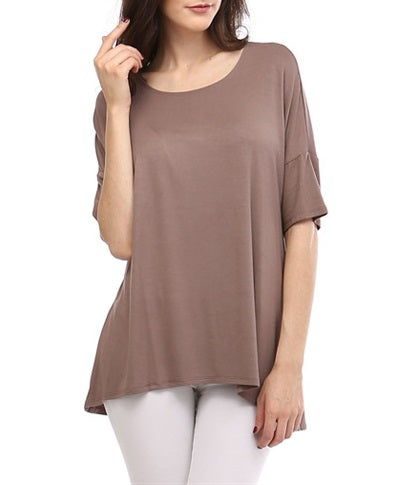 Women's Short Sleeve Rayon Span High Low Loose Fit Tunic Top - Made in USA