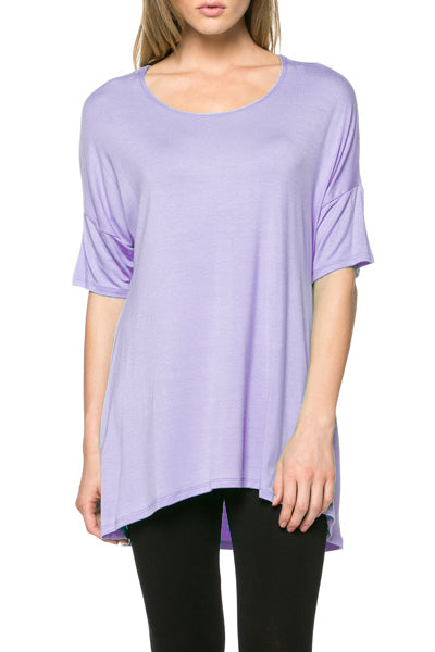 Women's Short Sleeve Rayon Span High Low Loose Fit Tunic Top - Made in USA