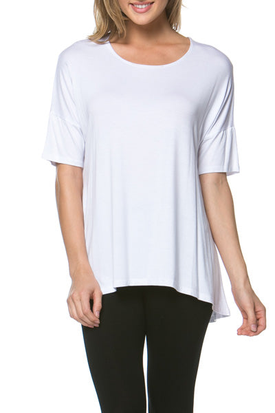 Women's Short Sleeve Rayon Span High Low Loose Fit Tunic Top - Made in USA