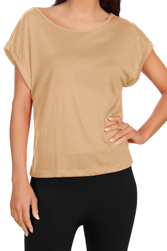 Womens Basic Casual Cap Short Sleeve Loose Fit Crew Neck Tee Shirt