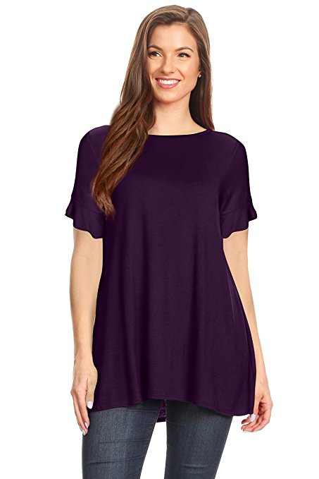 Womens Striped Loose Fit Short Sleeve Tunic Top