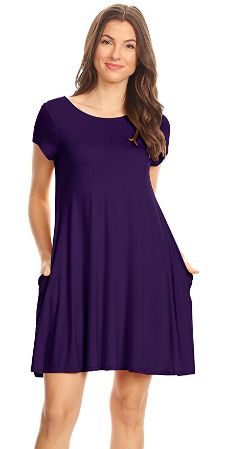 Women's Short Sleeve Rayon Span High Low Loose Fit Tunic Top - Made in USA