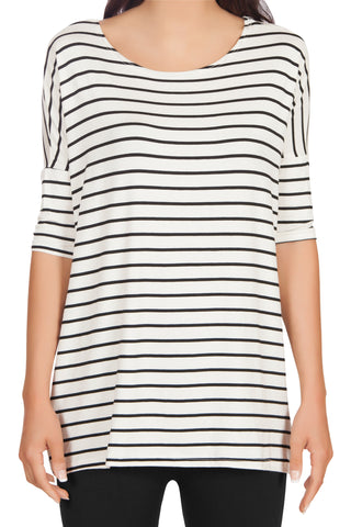 Womens Striped Loose Fit Short Sleeve Tunic Top