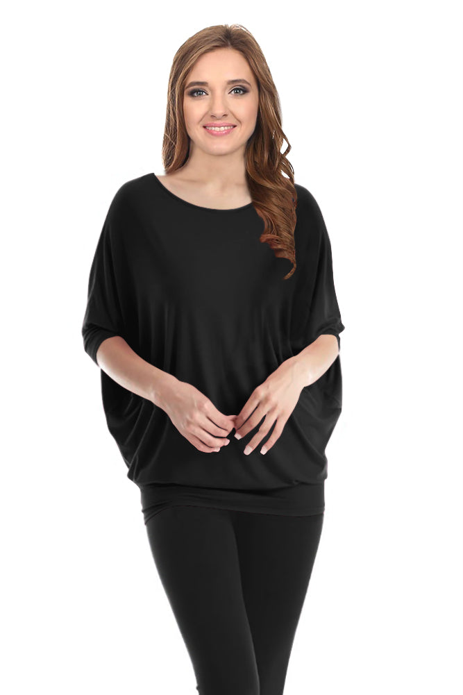 Womens Solid Bamboo Comfortable Loose Fit Dolman Batwing Sleeve Top - USA