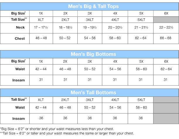 Champion big and hotsell tall size chart