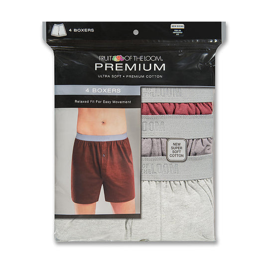 Fruit of the Loom Premium Men’s 4 Pack Premium Cotton Knit Boxers