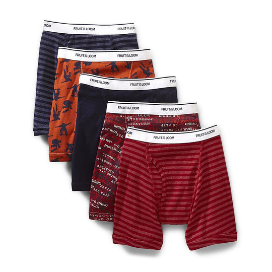 Fruit of the Loom Boys` 5pk Print/Solid/Stripe Boxer Brief