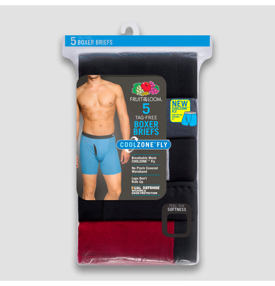 Fruit Of The Loom Mens Coolzone Covered Waistband Boxer Brief 5 Pack, XL