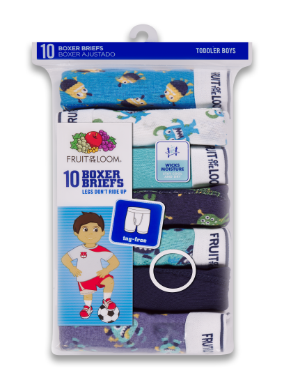 Fruit Of The Loom Toddler Boys Print Solid Boxer Briefs 10 Pack, 4T/5T